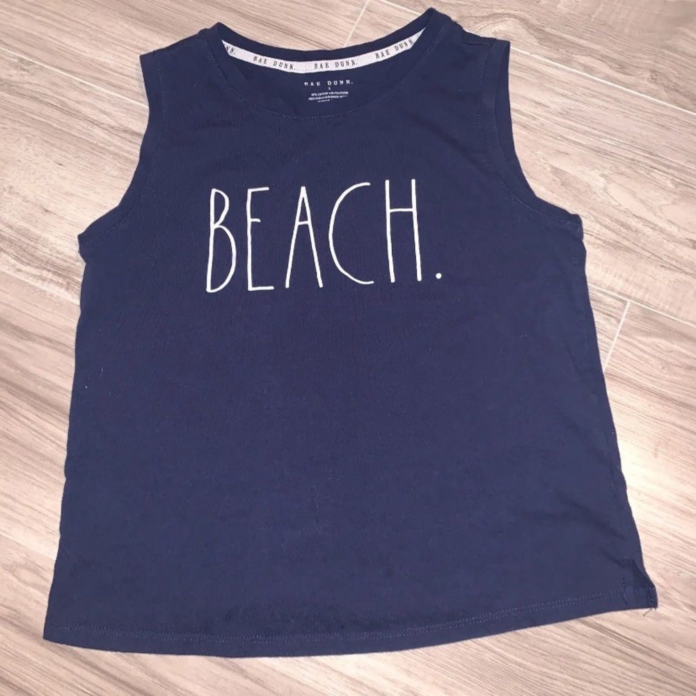 RAE DUNN BEACH Women’s Tank Top Sleeveless Shirt Small Navy White